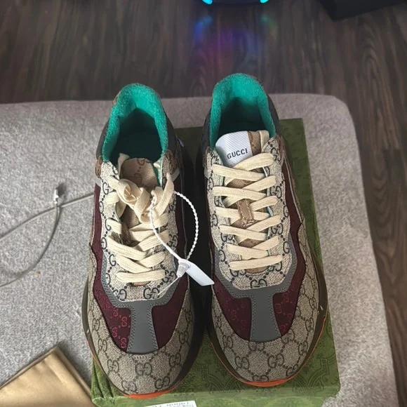 Gucci Monogram Sneakers with Teal Accents
